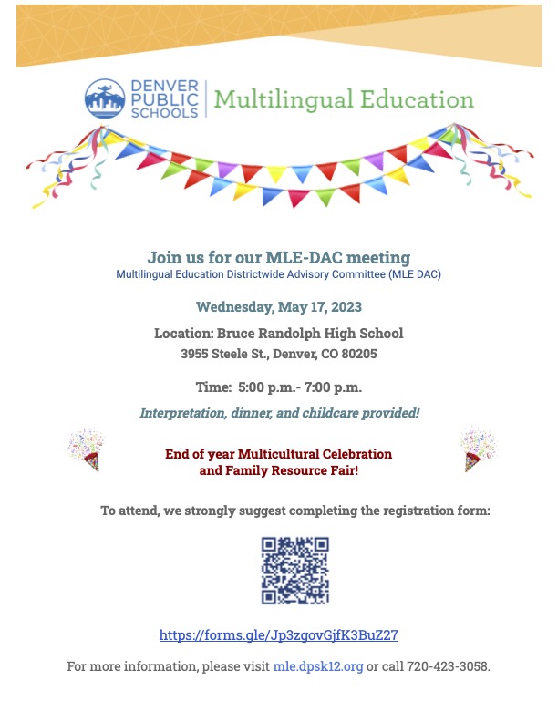 Flyer MLE Department Meeting Bruce Randolph High School 5/17 5 pm